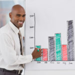 Young businessman showing graph